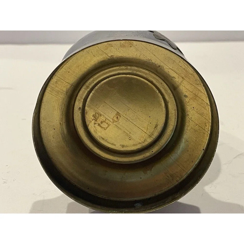 Vintage Mid-century Solid Pewter Vase with Brass Overlay Made In Hong Kong